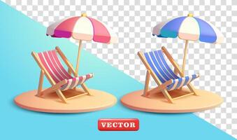 Beach chairs and umbrellas, 3d. Suitable for business, holidays and design elements vector