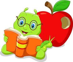 Cartoon caterpillar reading a book vector