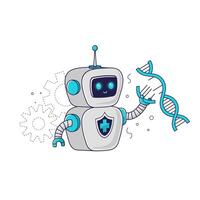 medical robot assistant edits the genome. Artificial Intelligence Technology in Medicine. Concept of medicine of the future. Personalized healthcare, AI-enabled diagnostics and telemedicine innovation vector