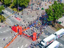 Aerial View of Marathon Starting Line with Spectators in Riga, Latvia photo