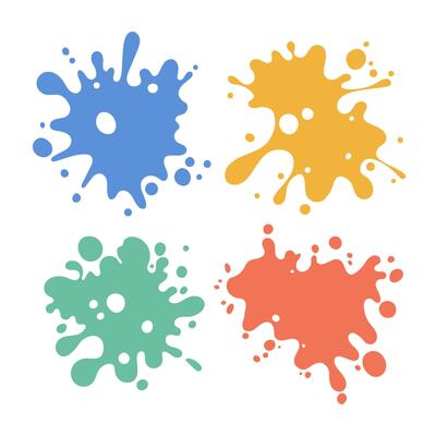 Color paint splatter. Colorful ink stains, abstract paints splashes and wet splats. Watercolor or slime stain set. Colorfull stain and splash, splat messy, inkblot splashing illustration.