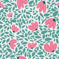 seamless pattern with flat modern flowers folk style and leaves. Artistic botanical repeatable illustration. Floral motif for cards, fabric, prints and fabrics. vector