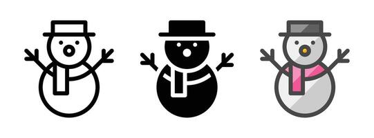 Multipurpose Snowman Icon in Outline, Glyph, Filled Outline Style vector