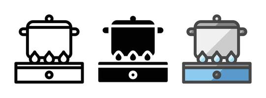 Multipurpose Stove and Pot Icon in Outline, Glyph, Filled Outline Style vector