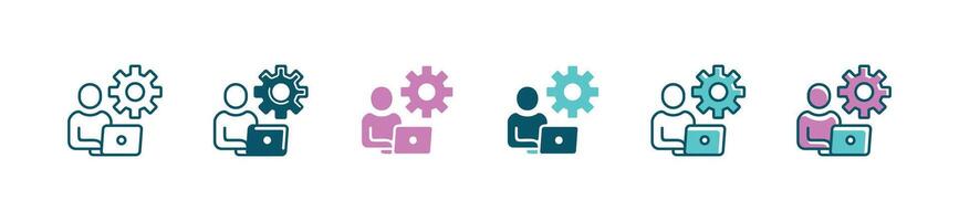 organization manager manages business resouce icon people teamwork structure setting with cogwheel symbol illustration for web and app vector