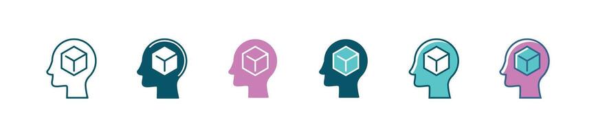 head thinking new project development icon business hexagon cube creative idea innovation symbol illustration startup launch design for web and app vector