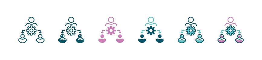 organization hierarchy control icon gear business employee management symbol set vector