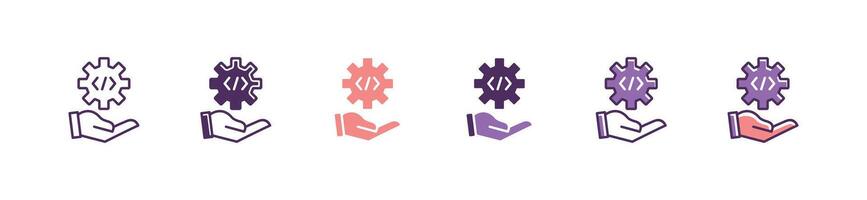 hand with gear development icon business programming website and software building set collection office application management design vector