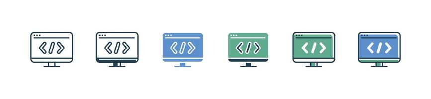 Business development coding icon set website and application programming building and optimization symbol illustration digital project management vector
