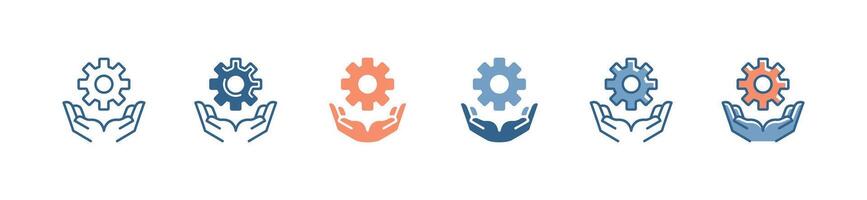 setting gear with hands icon . configure management gears organization control symbol illustration for web and app vector
