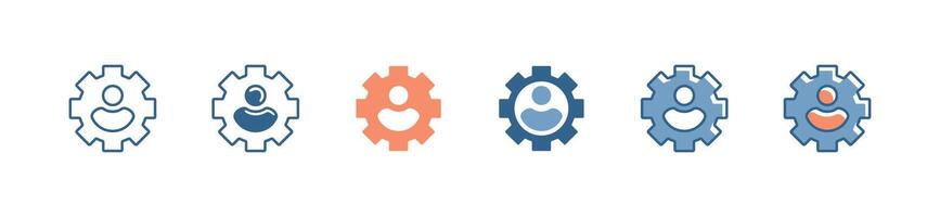 Organization resource management gear icon set teamwork structure employee development control symbol illustration cogwheel business element design vector
