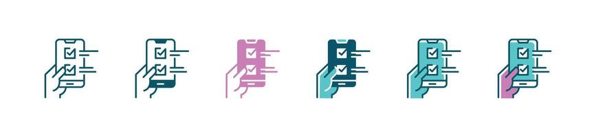Digital mobile task list mark completed icon business progress planning checklist clipboard symbol illustration for web and app vector