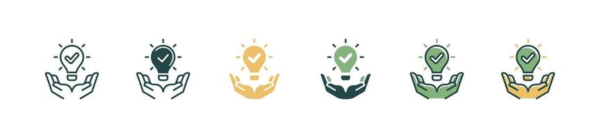 hand with lightbulb creative idea approved icon business innovation problem solving checkmark simple symbol illustration for web and app vector