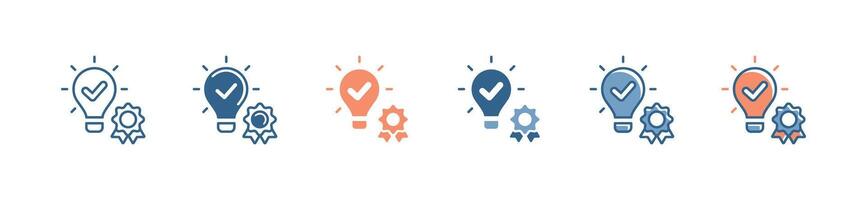 light bulb innovation icon approved creative idea with a checkmark and badge symbol solution agreement illustration design vector