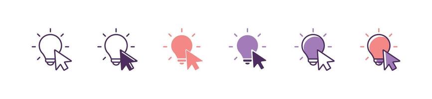 cursor pointing to lightbulb innovation idea icon business thinking problem solving and brainstorming symbol illustration set collection design vector