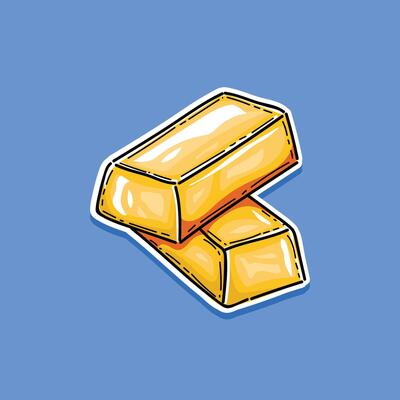 Two bars of gold lie on top of each other. Fine gold isolated on blue background illustration design. Symbol of richness currency investment, treasury luxury rich. Shiny treasure game asset
