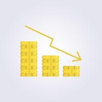 flat declining coin bar chart with stack coin icon logo illustration design vector