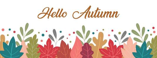 Horizontal banner with autumn leaves. Hello, Autumn. vector