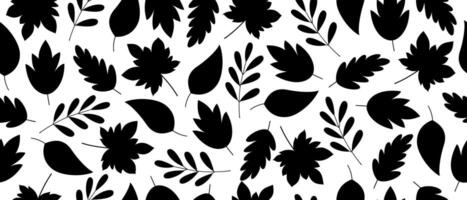 Black and white seamless pattern with autumn leaves. vector