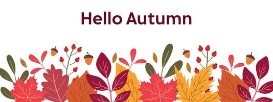 Falling horizontal banner. Pattern with hand drawn autumn colorful leaves. Border of autumn leaves. vector