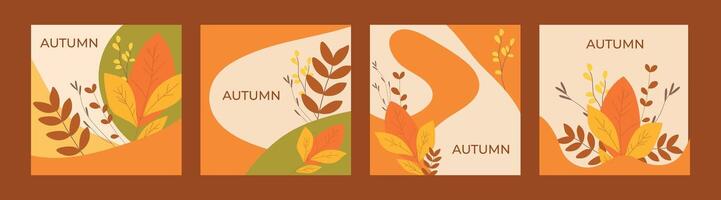 A set of creative hand-drawn autumn backgrounds. vector