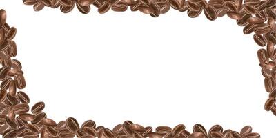 Dark roasted coffee beans. Dense arrangement of grains. Horizontal frame with aroma ingredient for popular drink. Empty space for your text. Watercolor illustration for package, label, logo vector
