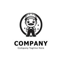 black line mechanic logo on white background vector