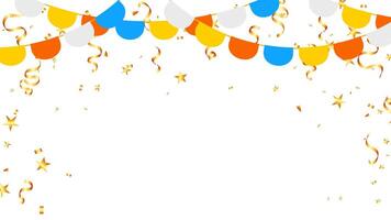 Card, banner, frame with paper flag and confetti event, birthday, anniversary and celebration vector