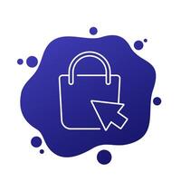 click and collect line icon with shopping bag vector