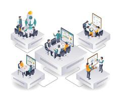 Teamwork in IT Innovation isometric illustration vector