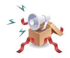 Megaphone Emerging from Cardboard Box vector
