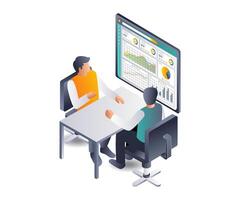 The team is discussing data analysis to develop the business vector