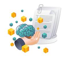 Integration of Brain Data in AI Systems flat isometric illustration vector