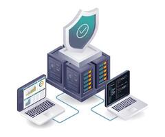 Cloud server security analysis system flat isometric illustration vector