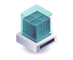 Data Management in Server Rack Technology flat isometric illustration vector