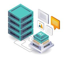 Artificial Intelligence Application Data Storage on Servers vector