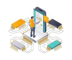 Analyzing Technology Chips for Networking Data Insights vector