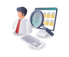 Searching for Data on a Computer System flat illustration vector