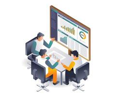 Coworkers discussing data analysis for business development vector