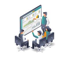 Coworkers are analyzing business data developments vector