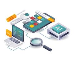 AI completes smartphone application development project vector