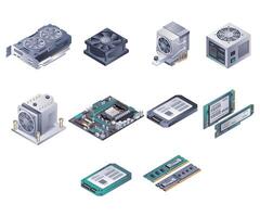 Computer Hardware Components isometric illustration vector