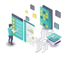 Artificial Intelligence in Smartphone App Testing Data Analysis vector