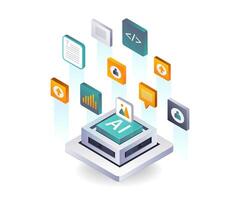 Artificial Intelligence and Big Data isometric illustration vector
