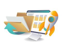 Launching Computer Data Information flat illustration vector