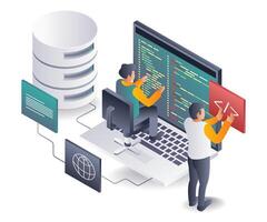 Programmer Team Developing Web Hosting Applications vector