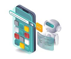Artificial intelligence robot develops smartphone application vector