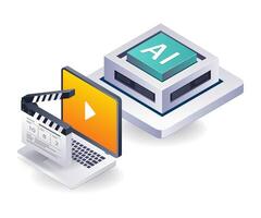 Artificial Intelligence in Movie Making isometric illustration vector