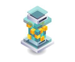 Server technology utilizing blockchain isometric illustration vector