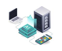 Server AI data analysis for smartphone app developers vector